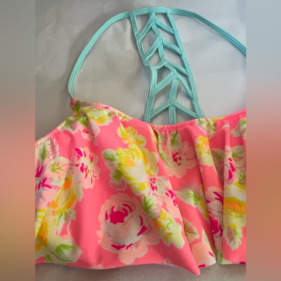 M VICTORIA’s SECRET SWIM lattice cage back bright ruffle floral roses bikini TOP - Picture 5 of 6